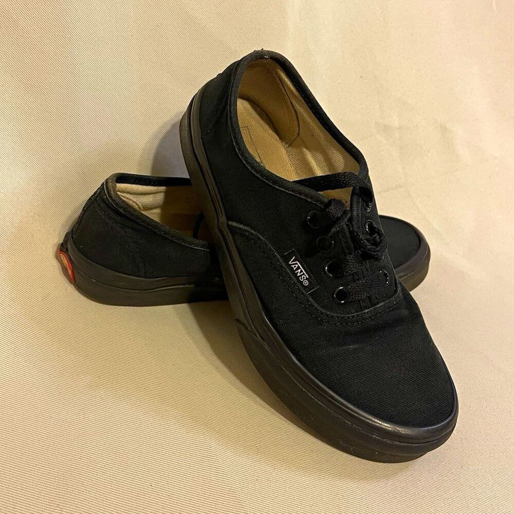 VANS Authentic Unisex Kids Black Canvas Lace Up Low Top Sneakers US 2.5